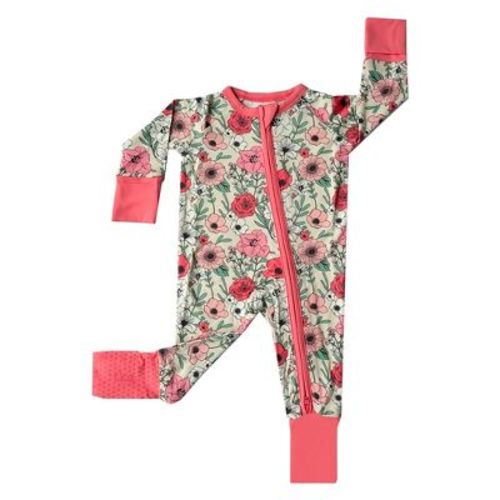 tiny knot co. Infant, Baby Girls Floral Print Convertible Romper, Mitten Cuffs & Footies with Grippers TENCEL Modal One Piece Pajamas, 0-3 Months