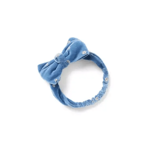 Tamalpais Blue Baby Embroidered Floral Velvet Bow Soft Headband by Janie and Jack