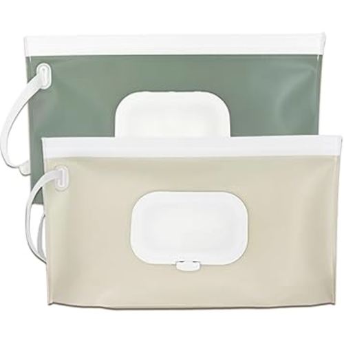 Wipe Dispenser,2-Pack Portable Refillable Wipe Container,Reusable Travel Baby Wipes Dispenser, Waterproof and Dustproof(Sage Green & Cream)
