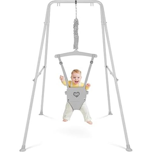 Baby Jumper with Stand, Infant Jumper for Indoor/Outdoor Play, Jumper for Baby 6-24 Months, Baby Jumpers and Bouncers with Adjustable Chain, Easy to Assemble & Store (Grey)