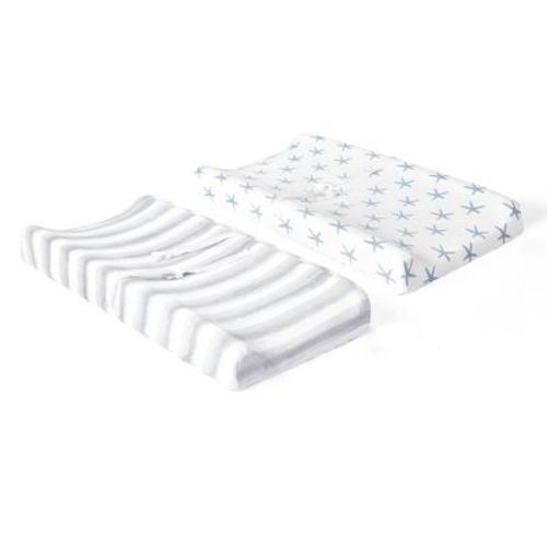 Lush Décor Seaside Starfish Organic Cotton Changing Pad Cover - Blue 2pk