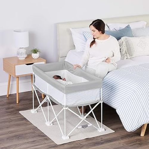 Regalo My Crib Portable Infant Bassinet, Includes Design Padded Insert, Travel Carry Bag, Support Tubes, Step Safety Locking Mechanism, Grey