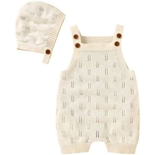 LAWKUL Baby Knit Romper Sleeveless 100% Cotton Jumpsuit with Hat Newborn Outfits Overall Bodysuit One Piece 2pcs