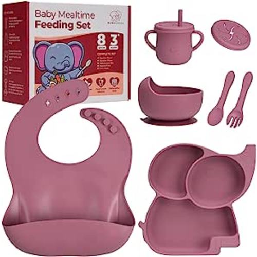 Amazon.com: Mummentos Silicone Baby Feeding Set - Baby Led Weaning Supplies, Toddler Utensils, Transition Sippy Cups For Baby, Baberos Para Bebe, Suction Plates For Baby, Silicone Bibs For Babies. : Baby