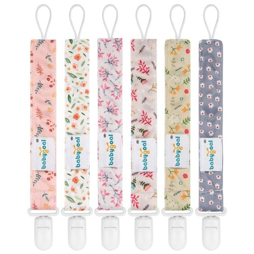 Babygoal Floral Pacifier Clips, 6 Pack Binky Paci Holder Clips and Leash for Boys and Girls Fits for Most Pacifier, Binkie Styles & Baby Teethers & Toys and Gift 6PS21