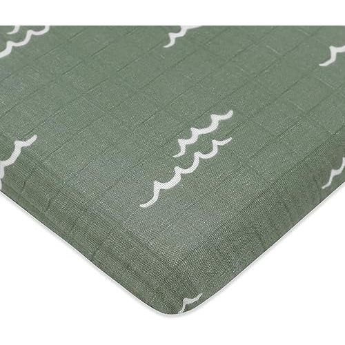 Babyletto 100% Organic Cotton All-Stages Midi Crib Sheet, GOTS-Certified, Fitted 360°, Ultra-Soft and Breathable Muslin - Ocean Waves