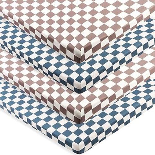 4 Pack Checkered Pack N Play Sheets Sheets Neutral Breathable Fitted Baby Mini Crib Sheets Nursery Sheets for Baby Boys or Girls (Pack N Play Sheet)