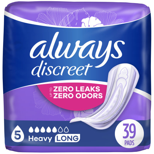 Always Discreet Incontinence Pads, Heavy Absorbency, Long, 39 Ct