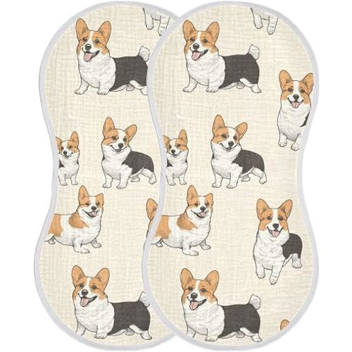 Cute Corgis Dogs Burp Cloths Baby Boys Girls Absorbent Soft Cotton Burping Cloths Rags 2 Pack