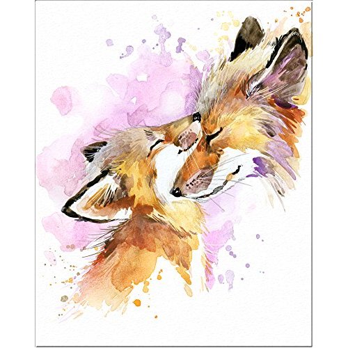 7Dots Art. Mom and baby. Watercolor Art Print, poster 8"x10" on Fine Art thick Watercolor paper for childrens kids room, bedroom, bathroom. Wall art decor with Animals for boys, girls. (Foxes)