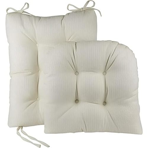Klear Vu Omega Non-Slip Rocking Chair Cushion, Assembled in USA, Thick Tufted Design, Includes Seat Pad & Back Pillow with Ties, 17x17 Inches, Solid Ivory, 2 Piece Set 2 Count
