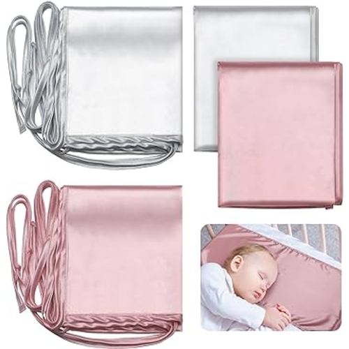 Hosuly 2 Pcs Satin Bassinet Sheet Baby Hair Soft Silk Feeling Sheet Baby Bassinet for Rectangle Cradle Pad Mattress Boys Girls Newborn Infant(Pink, Gray)