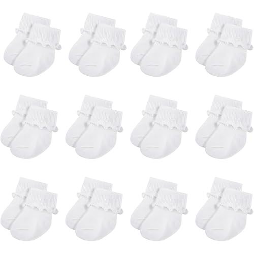 Toulite 12 Pairs Preemie Socks Girls and Boys Premature Ruffle Turn Cuff Cotton Socks Hospital Nicu