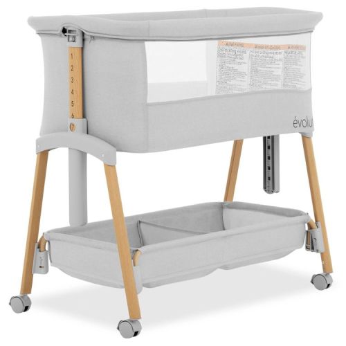 Evolur Lullaby Portable Bassinet with Wheels - Light Gray