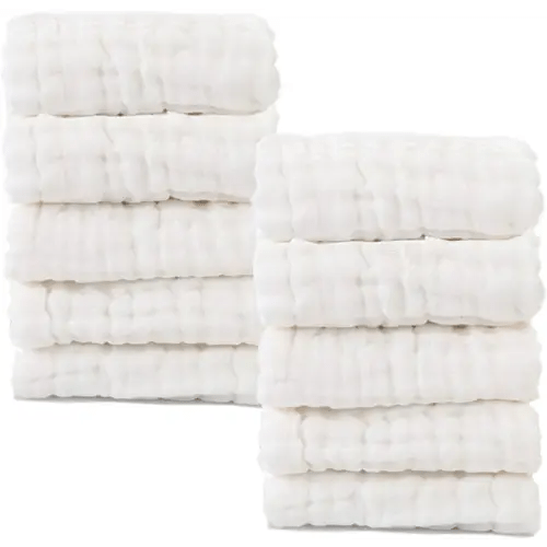 MUKIN Baby Washcloths - Natural Cotton Baby Wipes - Soft Newborn Baby Face Towel for Sensitive Skin- Baby Registry as Shower, 10 Pack 12x12 inches (White)