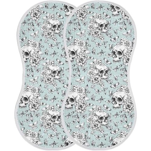 Muslin Burp Cloths for Baby Boys and Girls - 2-Pack Ultra Absorbent Goth Skull Muslin Washcloths, Newborn Towel, Milk Spit Up Rags, Burp Cloth Bib for Unisex, 22 x 11 Inch