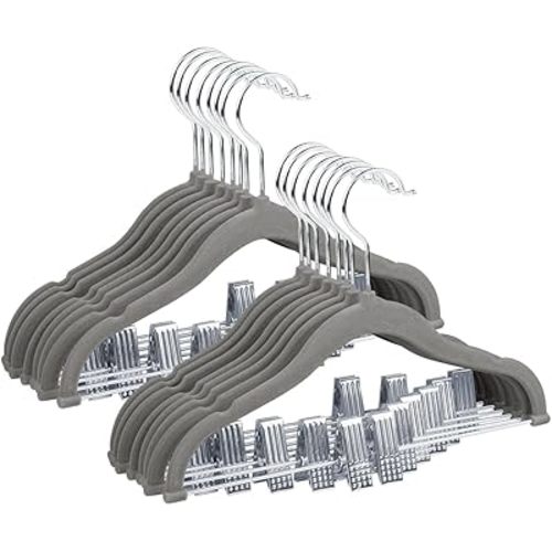 Stormix Baby Hangers, 24 Pack Pants Hangers with Clips, Non-Slip Clothes Hangers, Heavy-Duty Kids Hangers for Shirts, Pants, Skirts, Dresses, Jackets, Coat (Gray)
