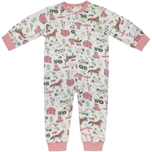 John Deere Infant White & Pink Farm Elements Zip Long Sleeve Bodysuit J1R625WN