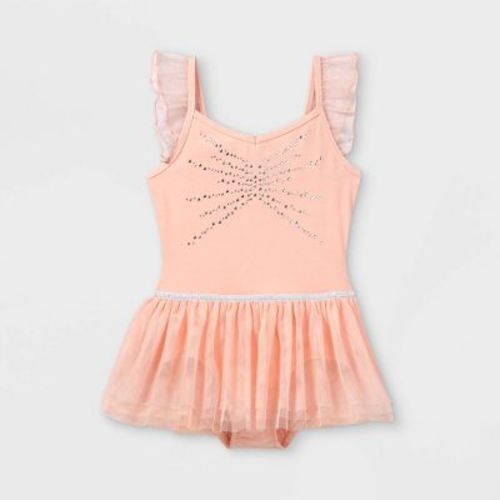 Girls' Dancewear Cami Flutter Sleeve Leotard with Skirt - Cat & Jack™ Pink XS: Lace, Tiered Skirt