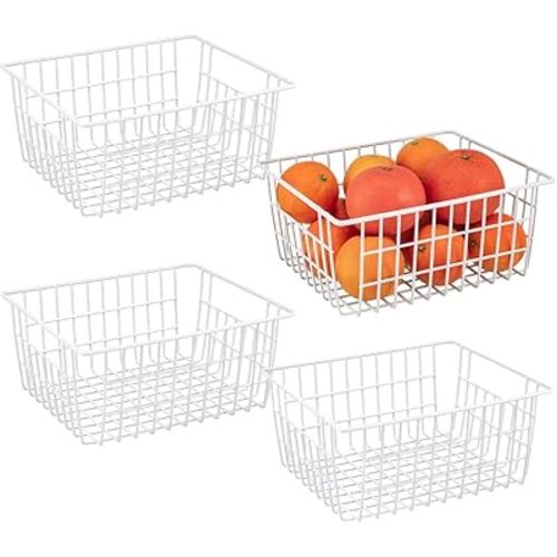 4 Pack White Wire Baskets for Organizing Office Wire Storage Basket White Metal Storage Baskets for Pantry Kitchen Bins Freezer