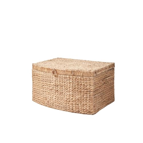 Ludmilla Rectangular Curve Water Hyacinth Woven Wicker Trunk with Handles (Natural Brown - 26 x 19 x 14 in)