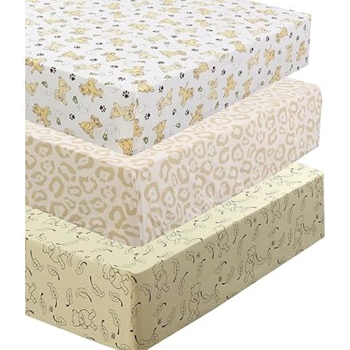 Danica 100% Cotton Fitted Baby Crib Sheet 3 Pack for Baby Boys Girls |Standard Crib and Toddler Mattress Sheets | 28x52 Inch (Lion King Jungle)