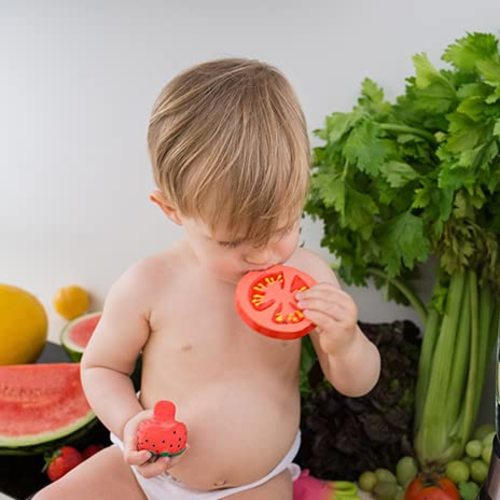 Oli & Carol Natural Rubber Teether - Vegetable Shaped Teething Toy for Babies 0-12 Months | Baby Teething Relief | Teethers for Infants 0-6 & 6-12 Months | Natural Hevea Rubber (Renato The Tomato) - Renato the Tomato