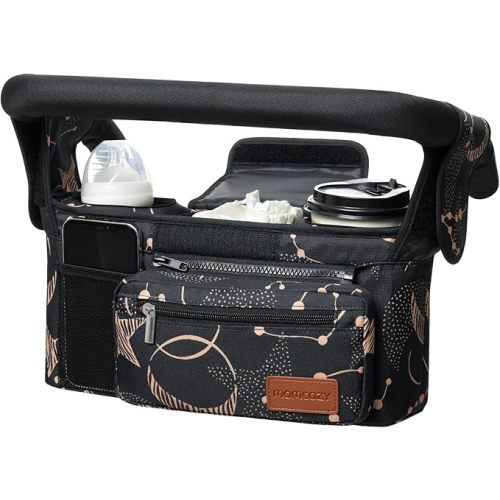 Momcozy Universal Baby Stroller Organizer, 2 Insulated Cup Holder, Detachable Zippered Pocket, Adjustable Shoulder Strap, Large capacity for baby essentials, Compact Design Fits Any Strollers