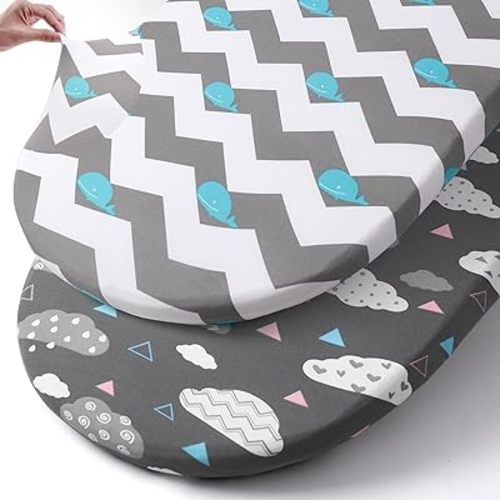 Stretch Fitted Bassinet Sheet Set BROLEX 2 Pack Cradle Sheets for Bassinet Pad/Mattress,Unisex Boys Girls,Ultra Soft,Whale Cloud