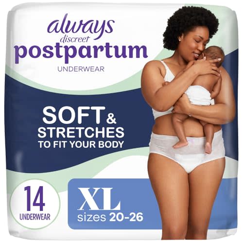 Always Discreet Postpartum and Adult Incontinence Underwear for Women, Size XL, Maximum Protection, 14 CT