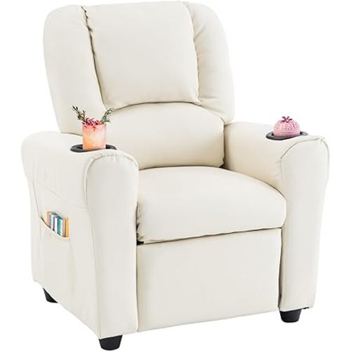JC HOME Candy Kids Reclining Chair Leather Recliner Sofa Push Back Toddler Youth Children Child Ages 1-6