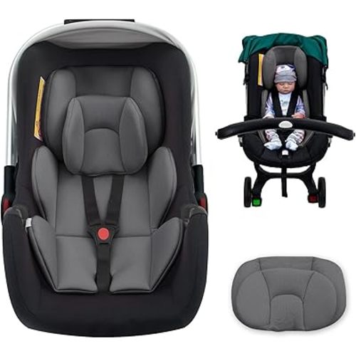 Thickened Carseat Head Support for Infant, Infant Car Seat Insert with Extra Headrest for Preemie to Newborn, Adjustable Baby Car Seat Cushion with Filled Natural Spong