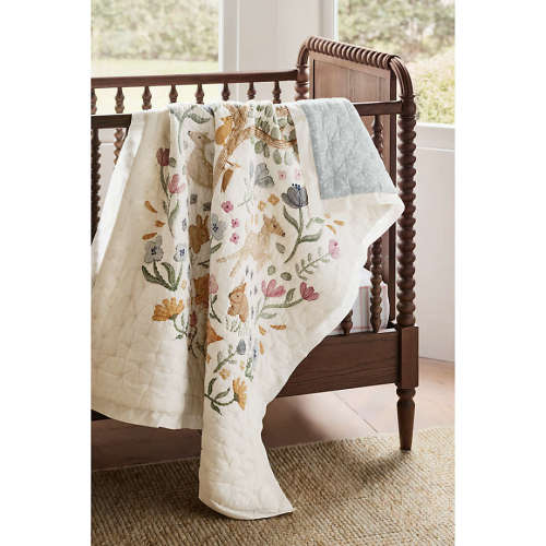 Wonderland Prairie Embroidered Organic Cotton Voile Baby Crib Quilt