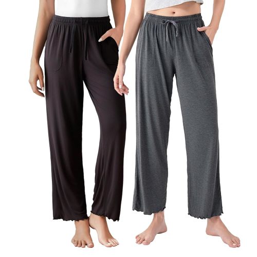 DAVID ARCHY Women Pajama Pants Bamboo Rayon Comfy Cooling Lounge Sleep Flowy Casual Wide Leg Pj Bottom with Pockets 1/2 Pack