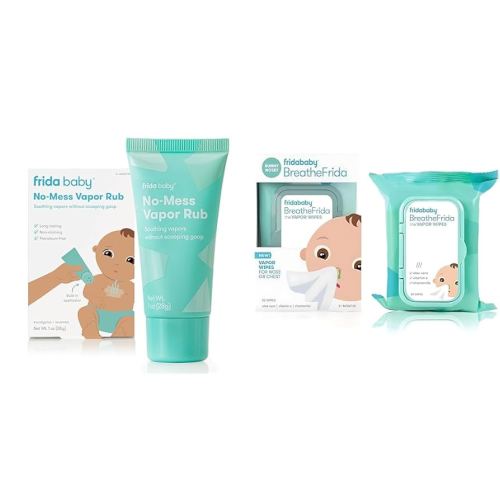 Frida Baby No-Mess Vapor Rub + BreatheFrida Baby Vapor Wipes Bundle: Baby Vapor Rub for Chest, Neck, Back + Foot with Hands-Free Applicator Tube, 1oz & Baby Vapor Wipes with Aloe and Chamomille, 30ct