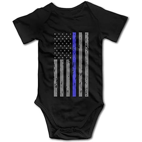OASCUVER NEWBABY Thin Blue Line American Flag Baby Girls Short Sleeves Romper Bodysuit for 0-24m Baby ¡