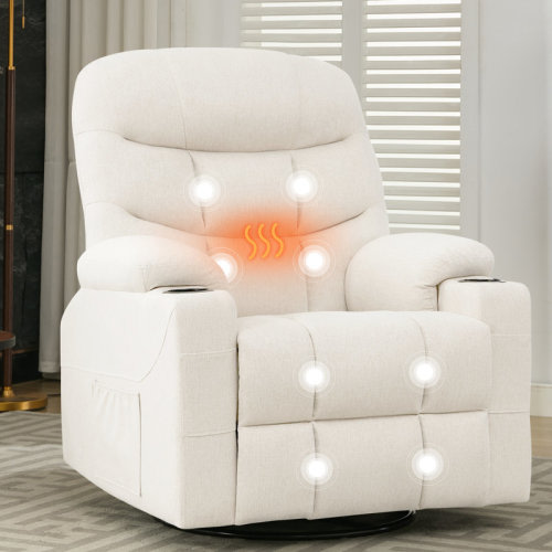 Latitude Run® Recliner Chair With Heat And Massage,Manual Recliner, 360° Swivel Recliners For Adults, Rocker Recliner With Side Pockets And Cup Holders & Reviews | Wayfair
