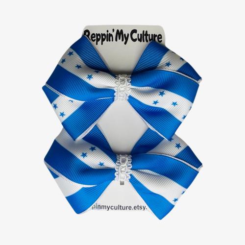 Honduras Flag Hair Bow Set | Honduran Flag Clips & Barrettes | Heritage Hair Accessories | Cultural Hair Bows | Honduras Bows | Handmade