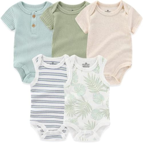 Baby Boy Girl Short Sleeve Romper Infants Outfit New Born Unisex-Baby 100% Cotton Bodysuits 5-Pack 0-12 Month