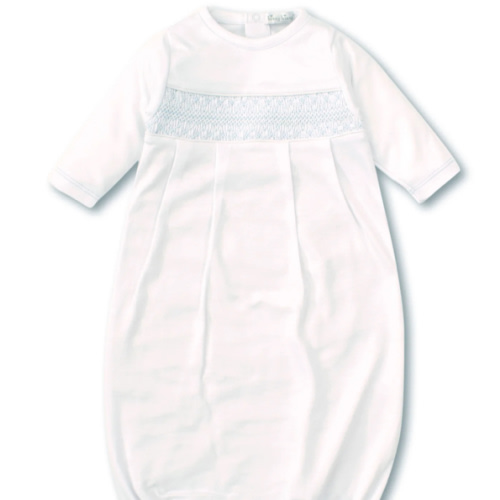 Hand Smocked CLB Charmed White/Blue Sack Gown