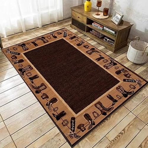 Western Theme Cowboy Boots Kids Rugs, 3x5ft, Lodge Cabin Country Carpet for Bedroom, Printed Fade Resistant Pet Friendly Absorbent Reduce Noise Anti-Slip Rug for Runner Nursery Bedside