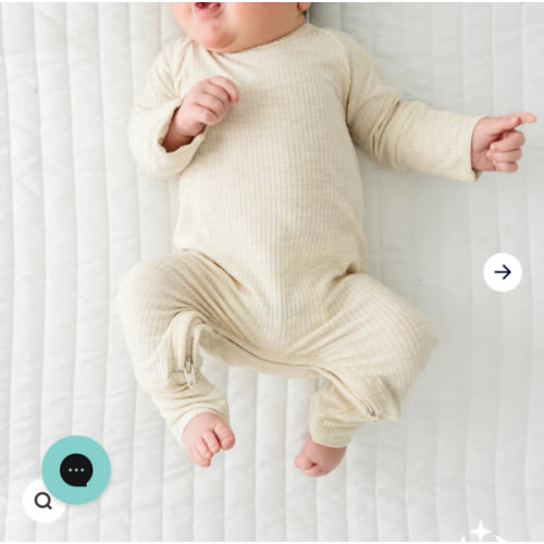 Heather Oatmeal Ribbed Crescent Zippy - Little Sleepies