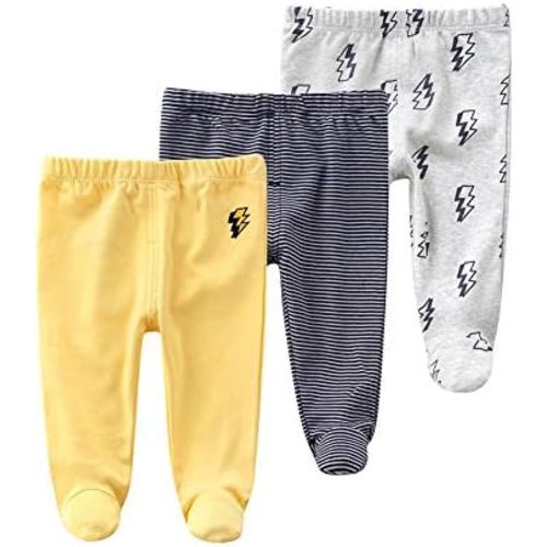 Teach Leanbh Newborn Baby 3 Pack Footed Pants Cotton Embroidery Pringting Casual Leggings 0-12 Months