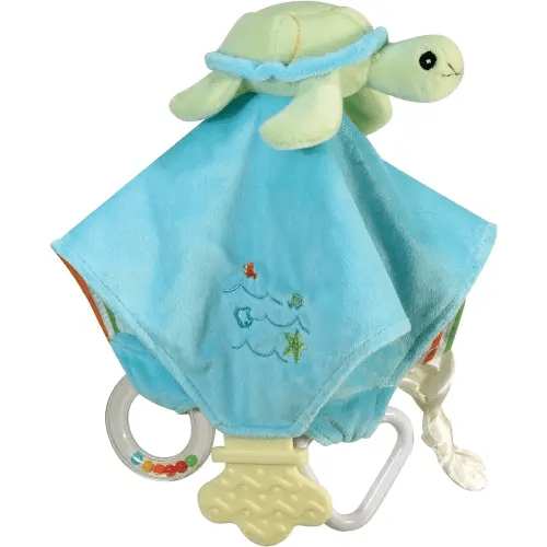 Stephan Baby Go Fish Plush Chewbie Activity Toy and Teething Blankie, Green Sea Turtle