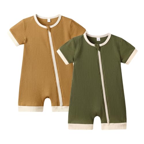 Bafeicao Unisex Baby Boy Girl 2 Pack Rompers Short Sleeve 2 Way Zipper One Piece Jumpsuits Clothes Sets