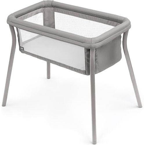 Chicco LullaGo® Anywhere SE Portable Bassinet, Lightweight, Space-Saving Baby Bassinet with Waterproof Mattress and Fitted Sheet, Travel Bassinet for Baby | Clay/Grey