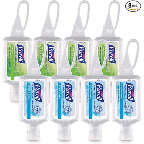 Purell Advanced Hand Sanitizer Variety Pack, Naturals and Refreshing Gel, 1 Fl Oz Travel Size Flip-Cap Bottle with Jelly Wrap Carrier (Pack of 8), 3900-09-ECSC