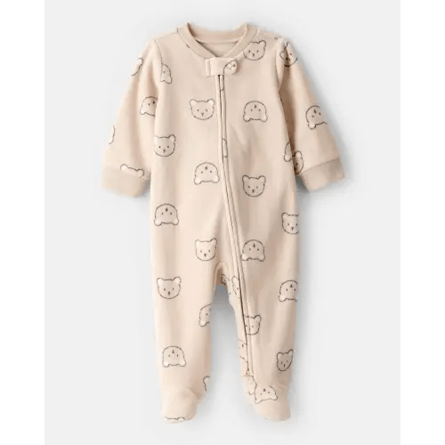 Baby Boy Bear Fleece 2-Way Zip Sleep & Play Pajamas - Khaki | Carter's