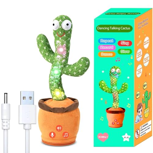 SANJOIN Rechargeable Dancing Talking Cactus Toy for Baby Toddler, Boys Girls Gifts Singing Mimicking Toys Recording Repeating What You Say with 120 English Songs