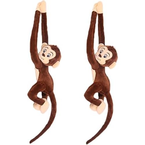 zhidiloveyou 2PCS Hanging Monkey Stuffed Animals Plush Cute Brown Monkey Toy for Kids, 27.6"
